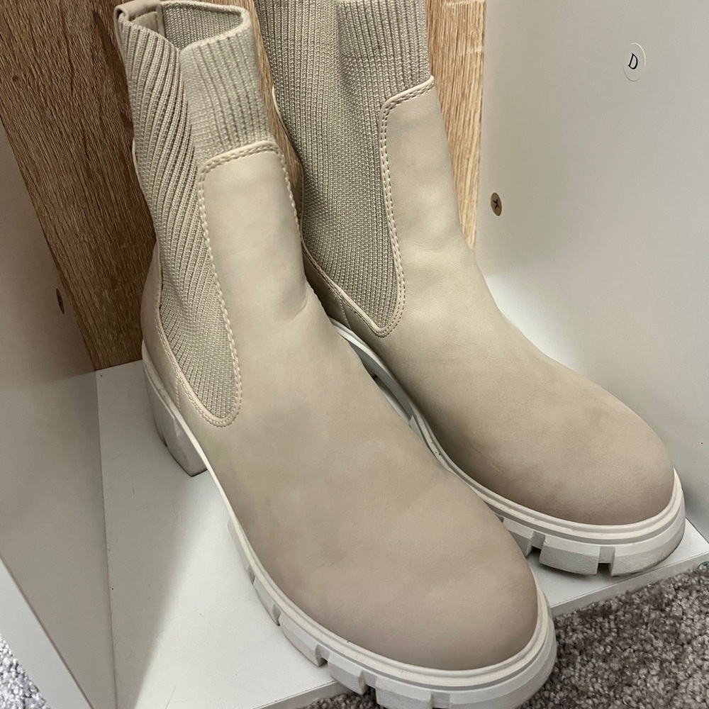 Jessica Cream Ankle Sock Boots